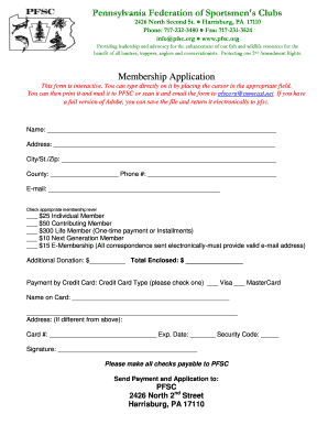 Pennsylvania Federation of Sportsmen's Clubs Membership Application