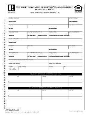 New Jersey Lease Application Form