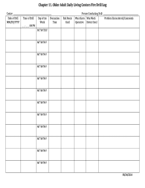 Older Adult Daily Living Centers Fire Drill Log