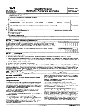 IRS Form W-9 Request for Taxpayer Identification Number and Certification