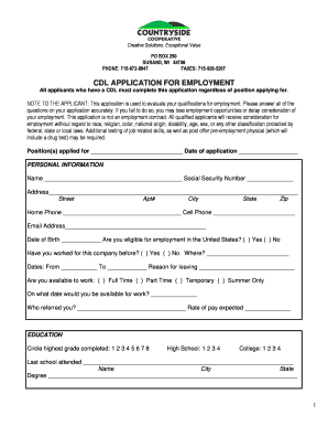 CDL Application for Employment