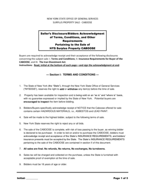 Domestic partnership agreement - Sellers Disclosure Buyers Acknowledgment Trains Related Auction - ogs ny