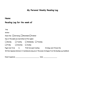Personal Weekly Reading Log