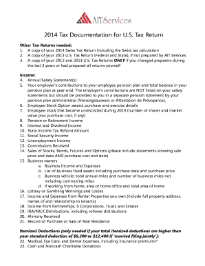 2014 US Tax Return Documentation