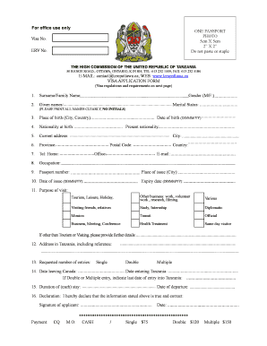 Tanzania Visa Application Form