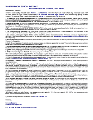 Ohio Free and Reduced Price School Meals Application
