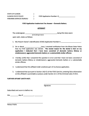 Illinois FOID Application Inadvertent Answer Affidavit