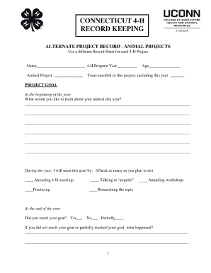 4-H Animal Project Record Sheet
