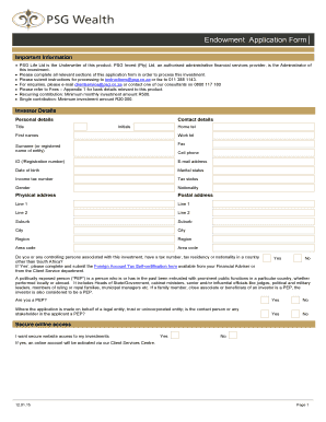 South African Endowment Application Form