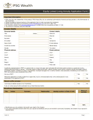 Equity Linked Living Annuity Application Form