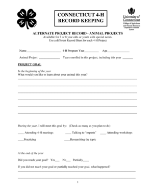 4-H Animal Project Record