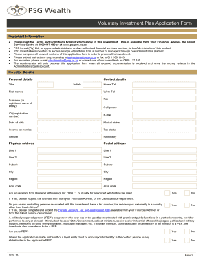 Voluntary Investment Plan Application Form