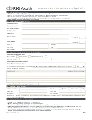 Investment Surrender and Maturity Application