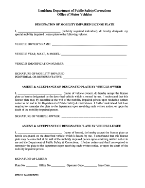 Louisiana Mobility Impaired License Plate Designation