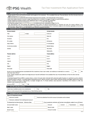 South Africa Tax Free Investment Plan Application Form