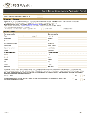 Equity Linked Living Annuity Application Form