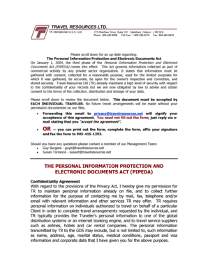Personal Information Protection and Electronic Documents Act Consent Form