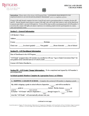 New Jersey 4-H Grade Change Form