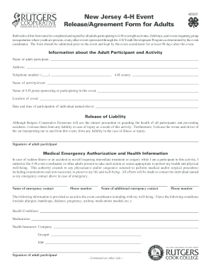 New Jersey 4-H Adult Participation Release Form