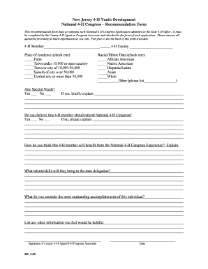 38 plate ishihara score sheet - New Jersey 4-H Youth Development Congress Recommendation Form - nj4h rutgers