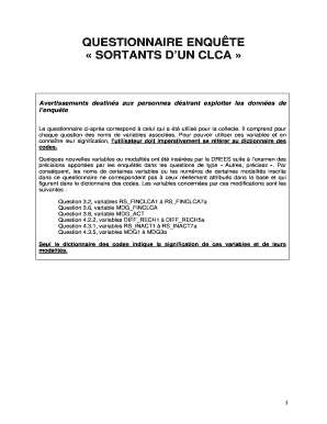 Questionnaire Enquête « Sortants d’un CLCA »