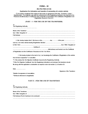 Form 30 Motor Vehicle Ownership Transfer Application