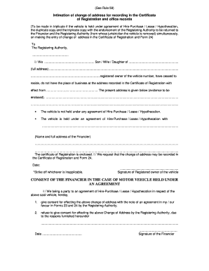 Form 33 - Change of Address for Vehicle Registration