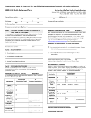 University at Buffalo Health Background Form