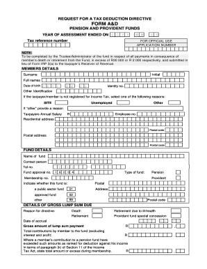 Request for Tax Deduction Directive Form A&D