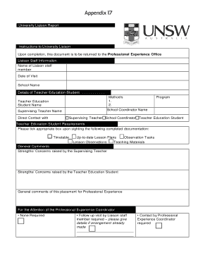 University Liaison Report Form