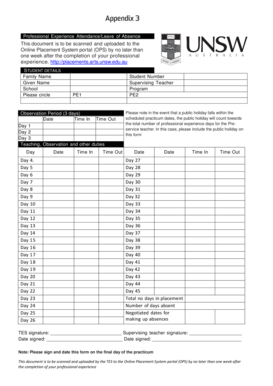 Professional Experience Attendance Form