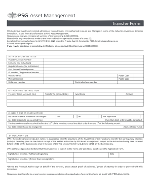 Transfer Form for PSG Collective Investments