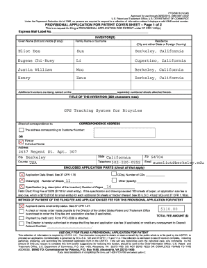 Provisional Patent Application Cover Sheet