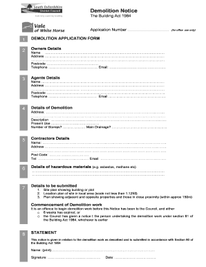 UK Demolition Notice Form