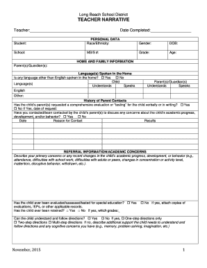 Teacher Narrative Form