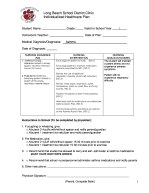 Individualized Healthcare Plan for Asthma