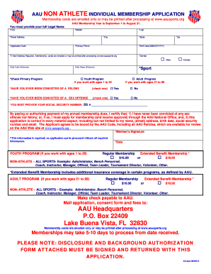 AAU Non-Athlete Individual Membership Application