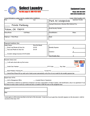 Laundry Equipment Lease Agreement