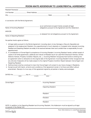Room-Mate Addendum to Lease/Rental Agreement