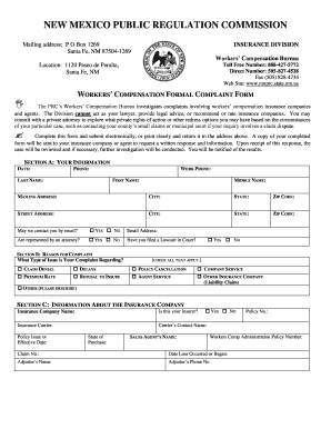 New Mexico Workers' Compensation Formal Complaint Form