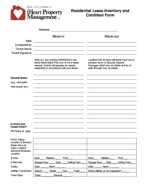 Residential Lease Inventory and Condition Form