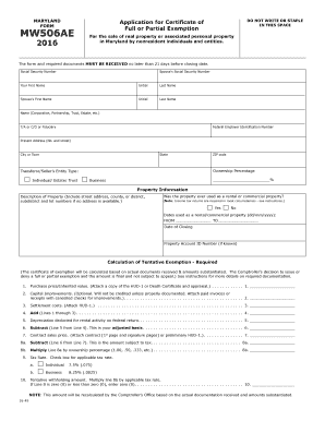 Maryland Application for Certificate of Full or Partial Exemption