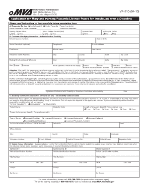 Maryland Disability Parking Placard Application