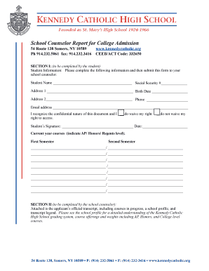 School Counselor Report for College Admission