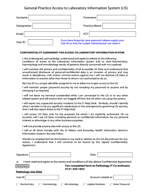 Confidentiality Agreement for Laboratory Information System Access