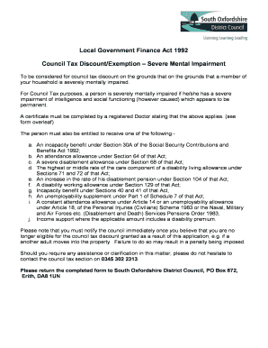 Council Tax Discount Application for Severe Mental Impairment