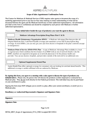 Scope of Sales Appointment Confirmation Form Medicare - aspirehealthplan