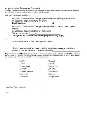 Gentle reminder email example - Jackson County Appointment Reminder Consent Form 1 Page Format