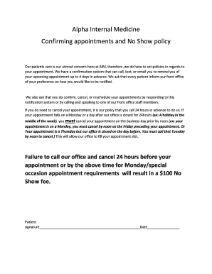 Alpha Internal Medicine Appointment Confirmation Policy