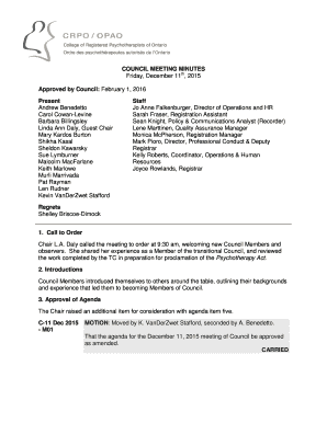 Sample minutes of the meeting in school - COUNCIL MEETING MINUTES Staff - bcrpocab